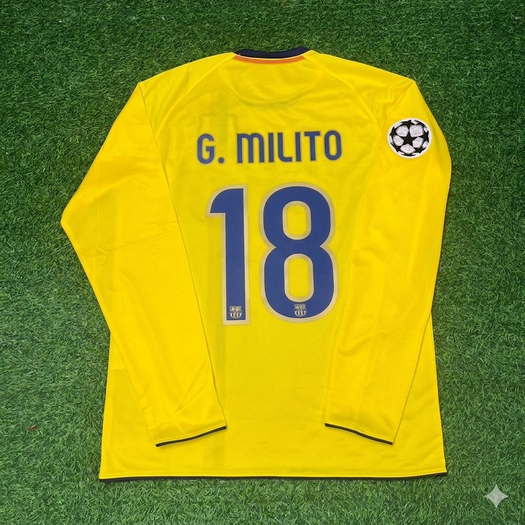 Barcelona 08/09 Season Yellow Away Retro Jersey – Gabriel Milito FC – Back View