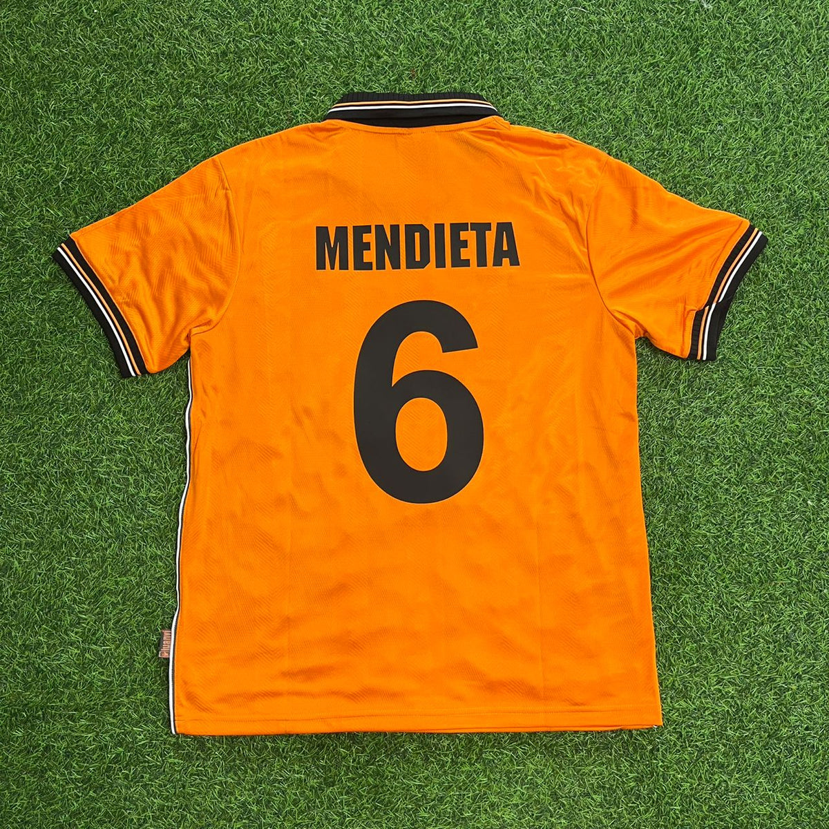 1999 Gaizka Mendieta Valencia 2000 Orange Retro Football Jersey – Back View