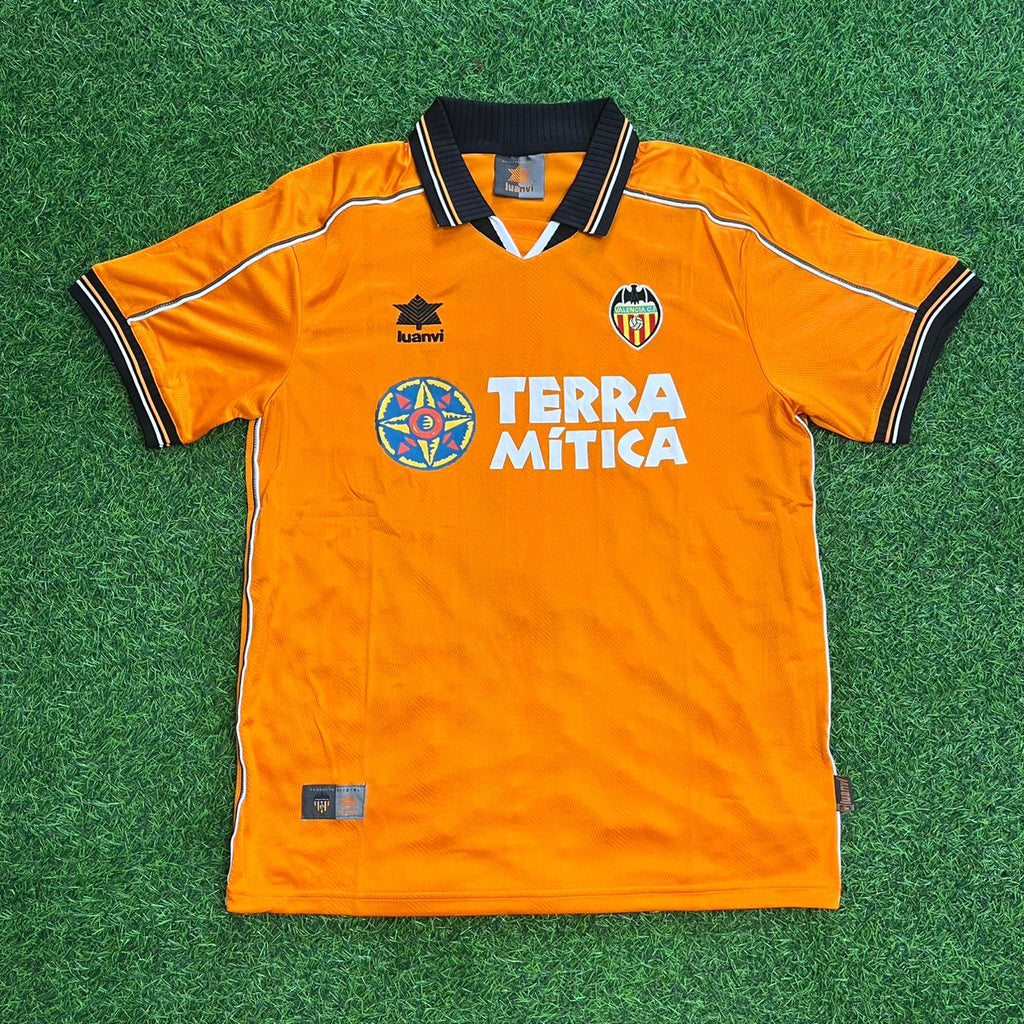 1999 Gaizka Mendieta Valencia 2000 Orange Retro Football Jersey – Front View