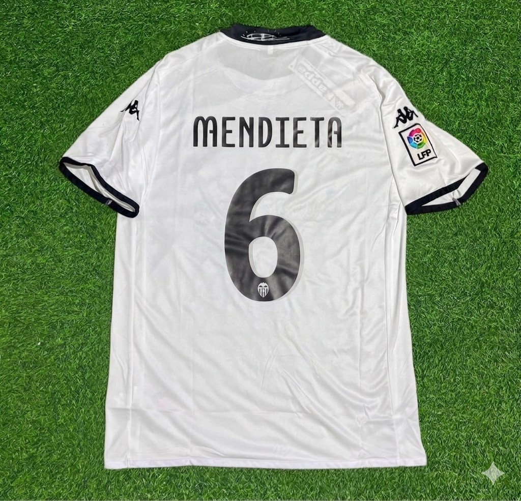 Gaizka Mendieta #6 Valencia White Retro Football Jersey – Back View
