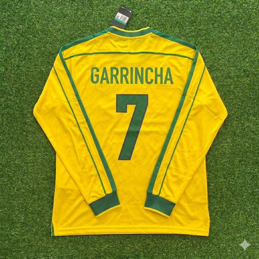 Brazil Long Sleeve Retro Football Kit Jersey Shirt – Garrincha #7- – Back View