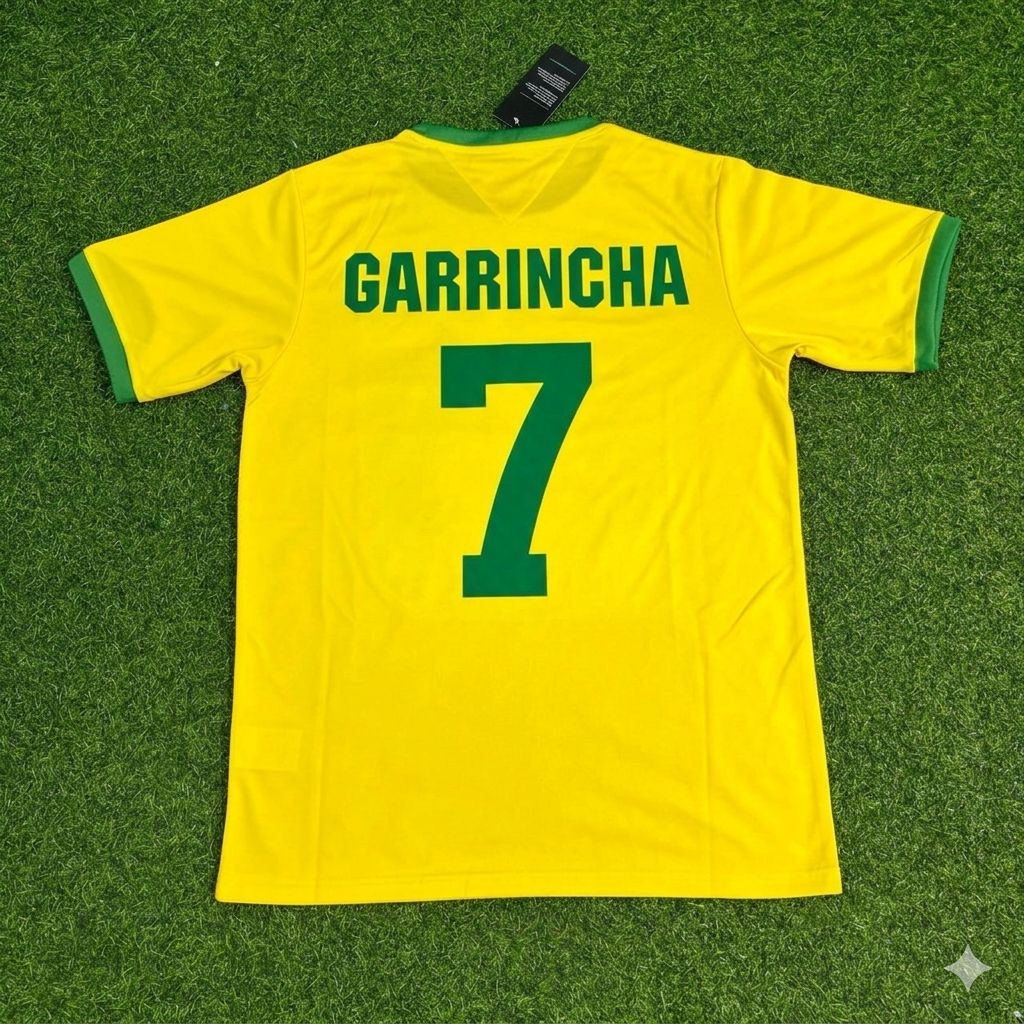 Garrincha Brazil Retro Home Football Jersey – Back View
