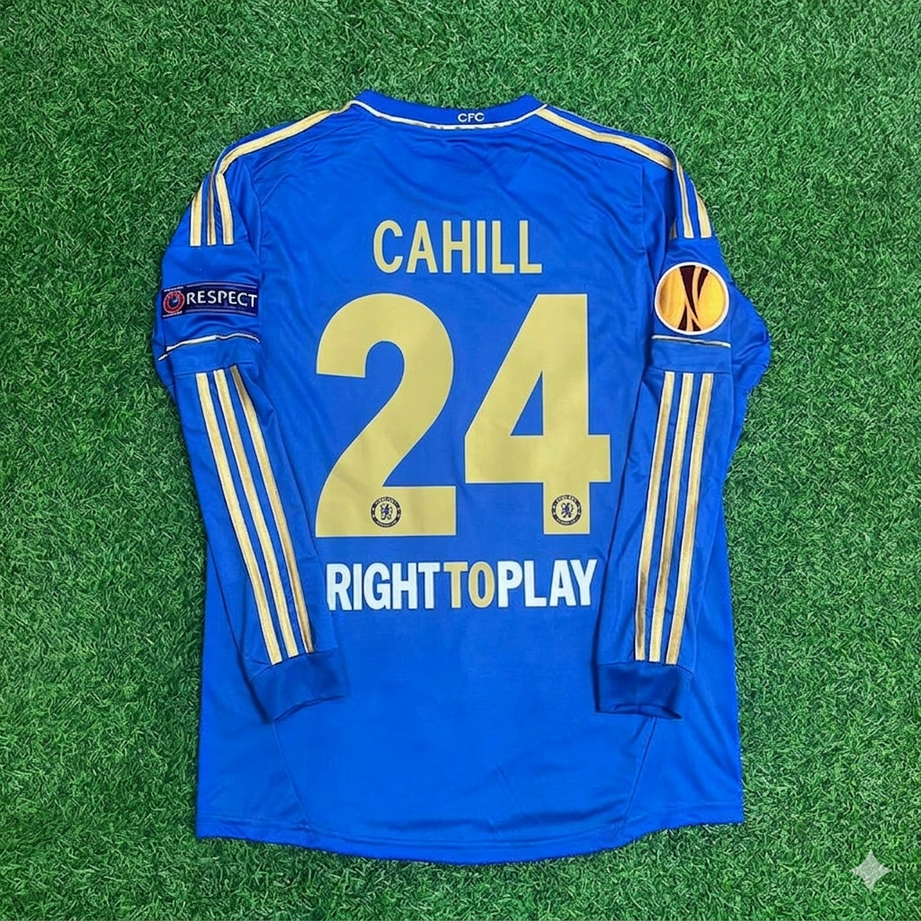 2013 Gary Cahill 24-Chelsea Europe League Final Amsterdam Blue Retro Football Jersey – Back View
