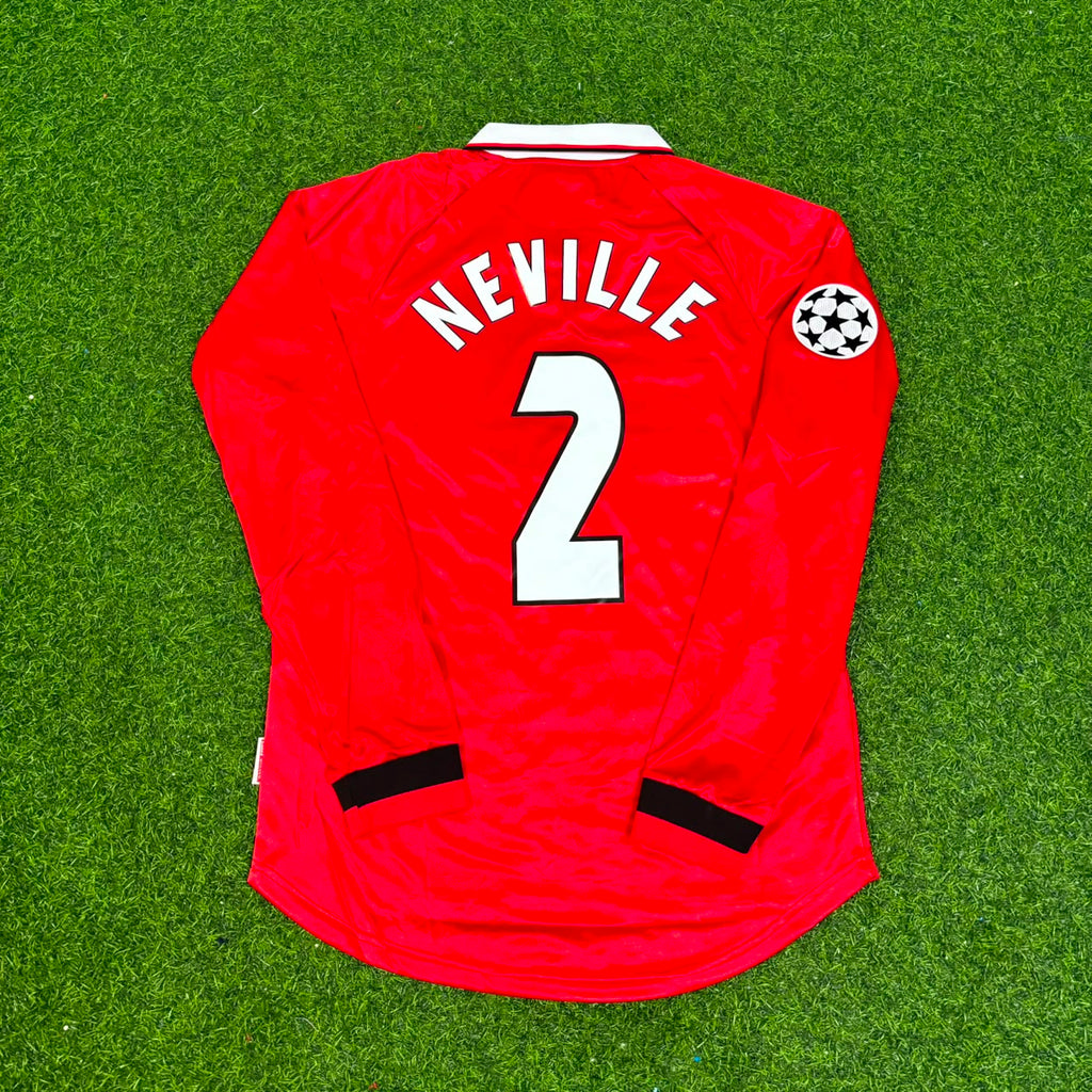 Gary Neville Manchester United 1999 Champions League Final Retro Football Jersey – Back View
