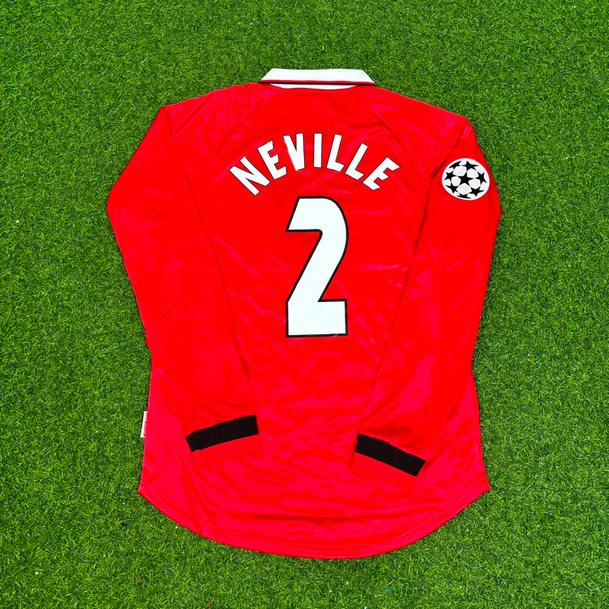 Gary Neville Manchester United 1999 Champions League Final Retro Football Jersey – Back View