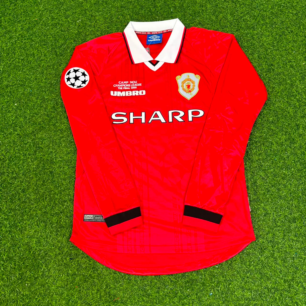 Gary Neville Manchester United 1999 Champions League Final Retro Football Jersey – Front View