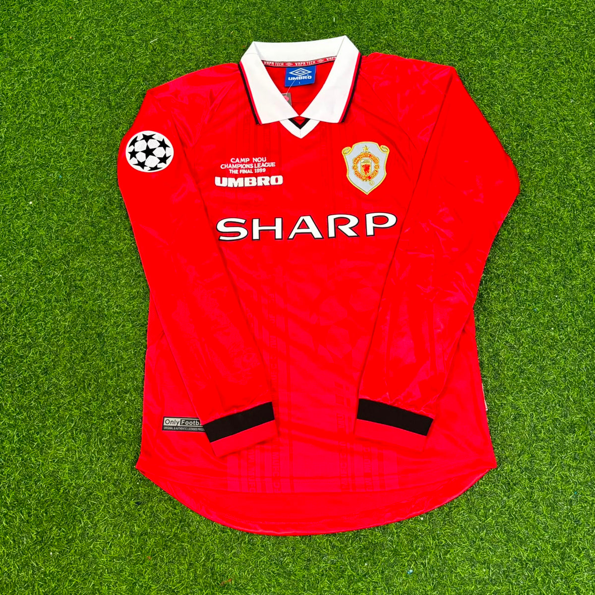 Gary Neville Manchester United 1999 Champions League Final Retro Football Jersey – Front View