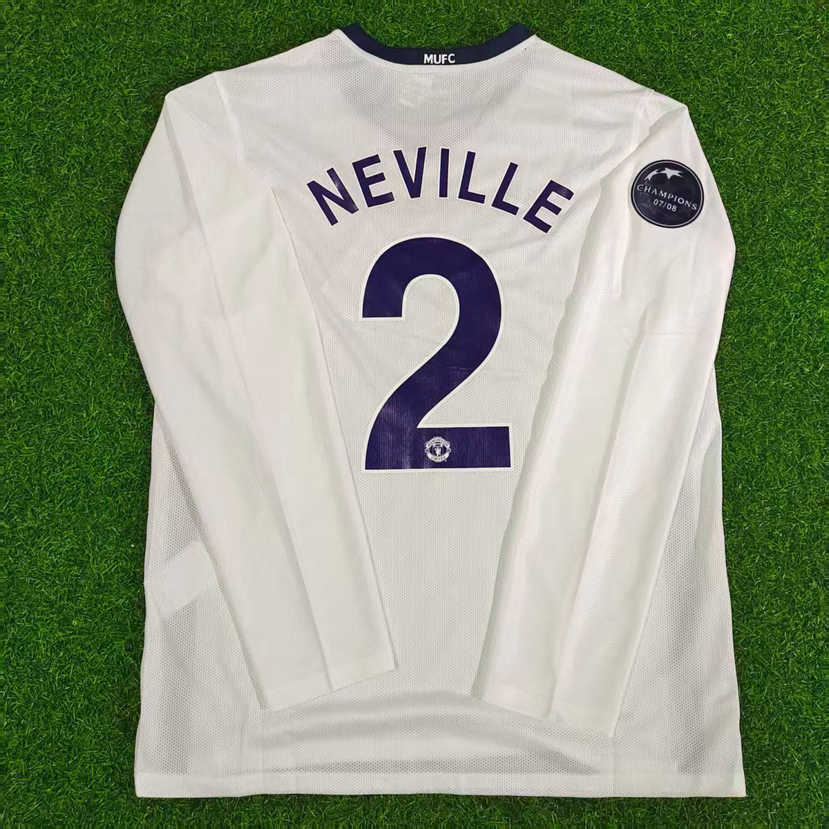 2009 Gary Neville Manchester United Final Long Sleeve Retro Football Jersey – Back View