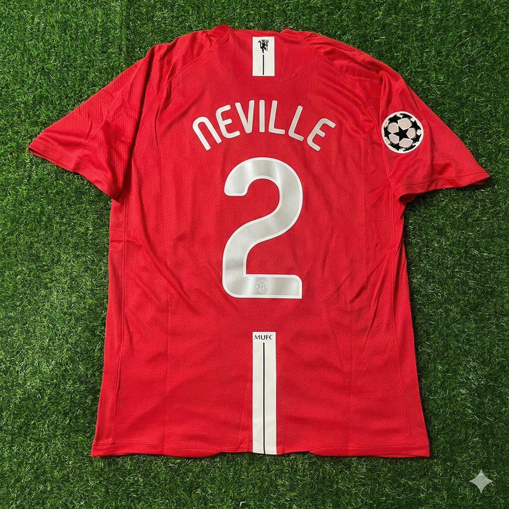 2008 Gary Neville Manchester United Champions League Final Moscow Retro Red Football Shirt Jersey – Back View