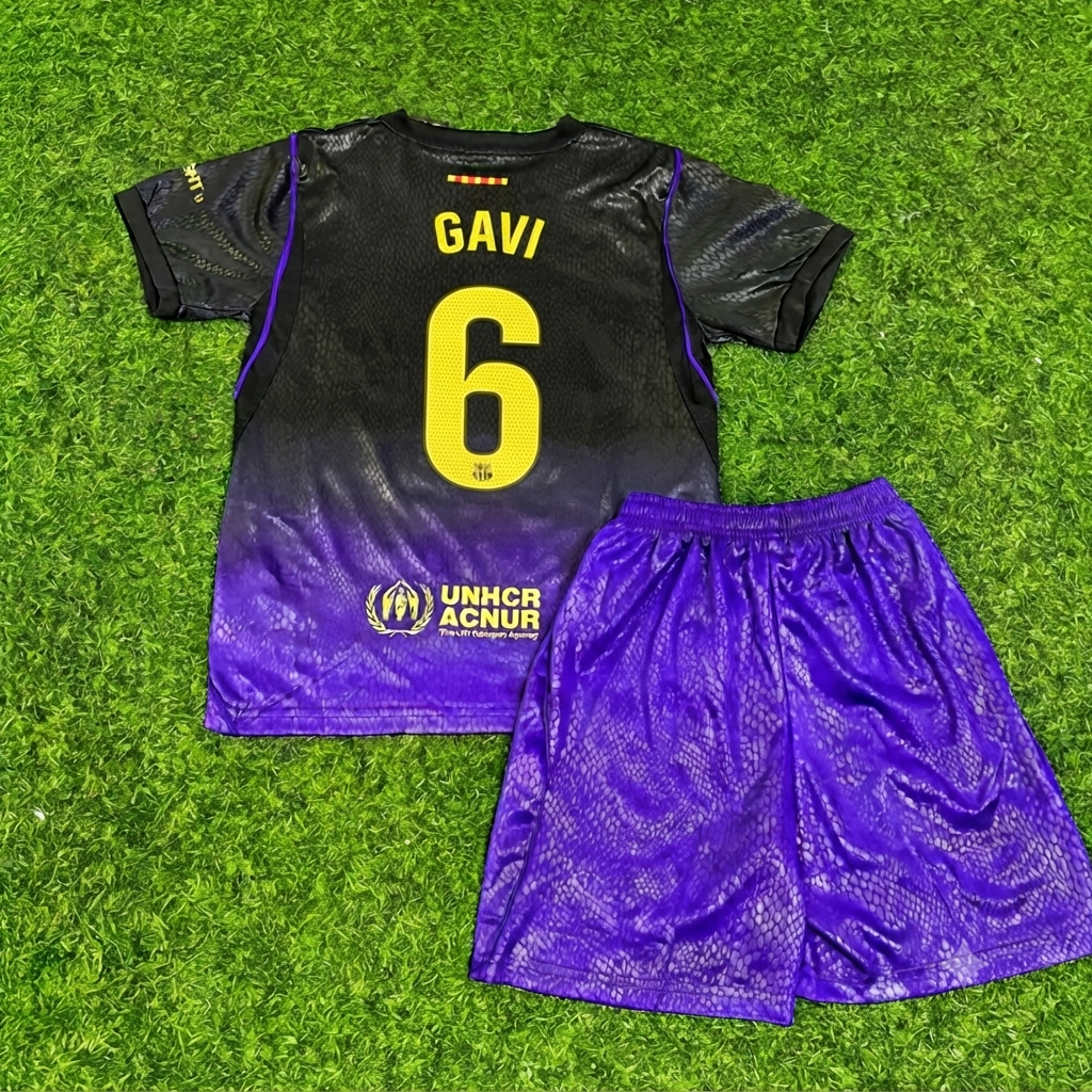 2027 Gavi #6 Barcelona Away Kids Football Jersey – Back View