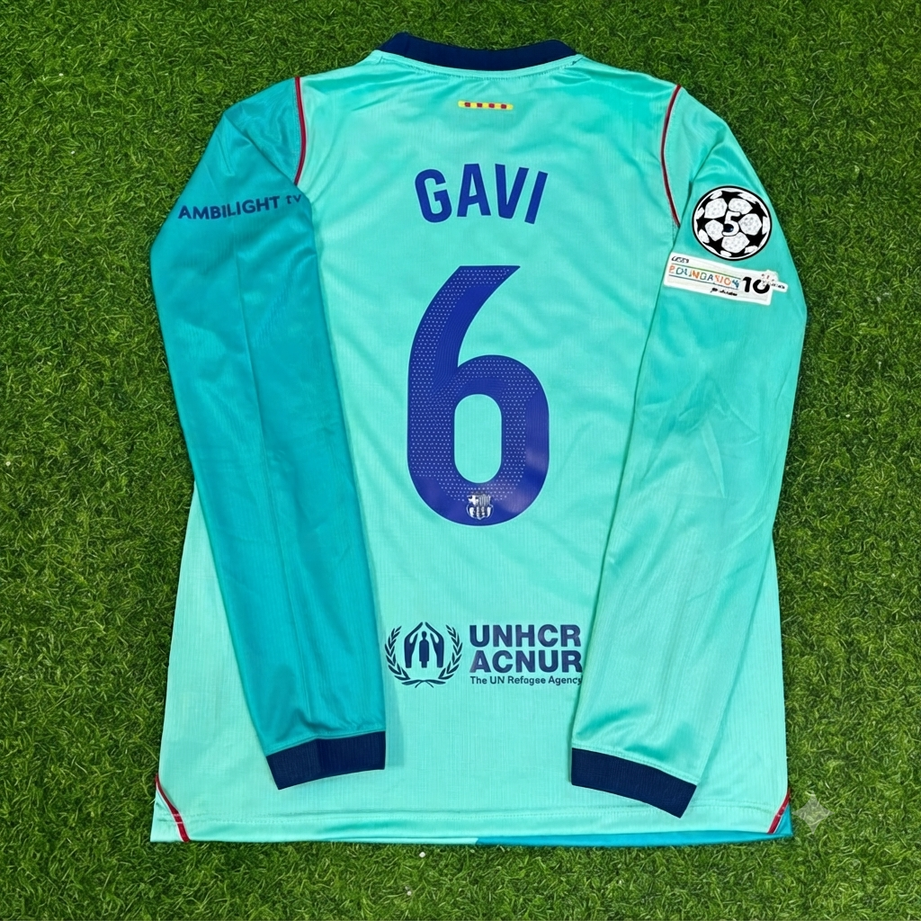 2027 Gavi #6 Barcelona Long Sleeve Football Jersey – Back View