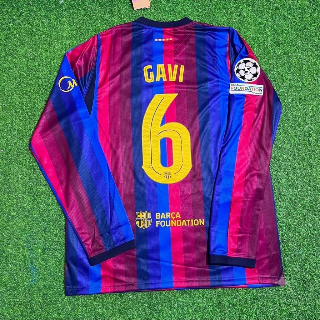 Gavi #6 Barcelona 2027 New Season Champions League Patch Home Long Sleeve Jersey – Back View