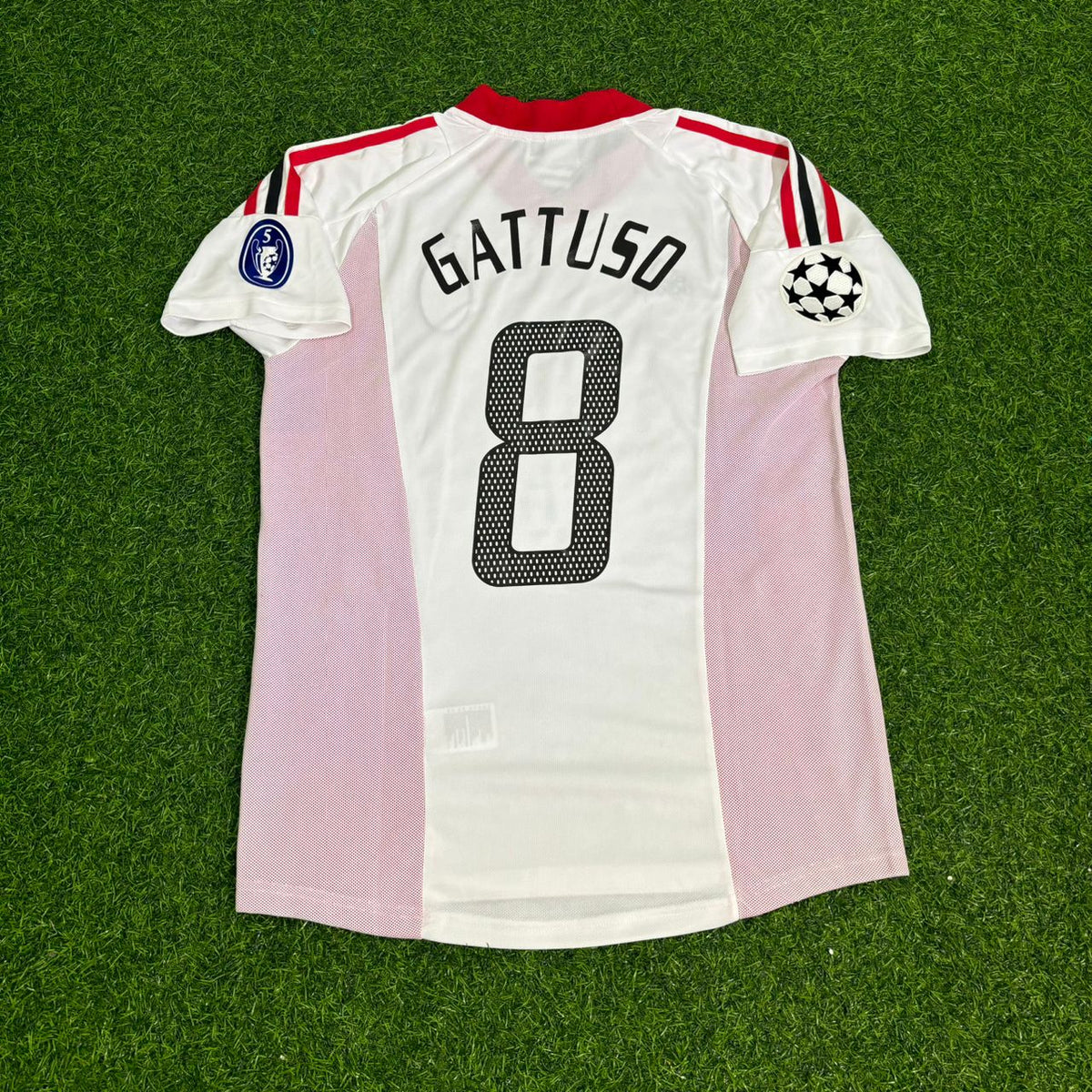 2003 Gennaro Gattuso AC Milan Champions League Final Old Trafford White Retro Football Jersey – Back View