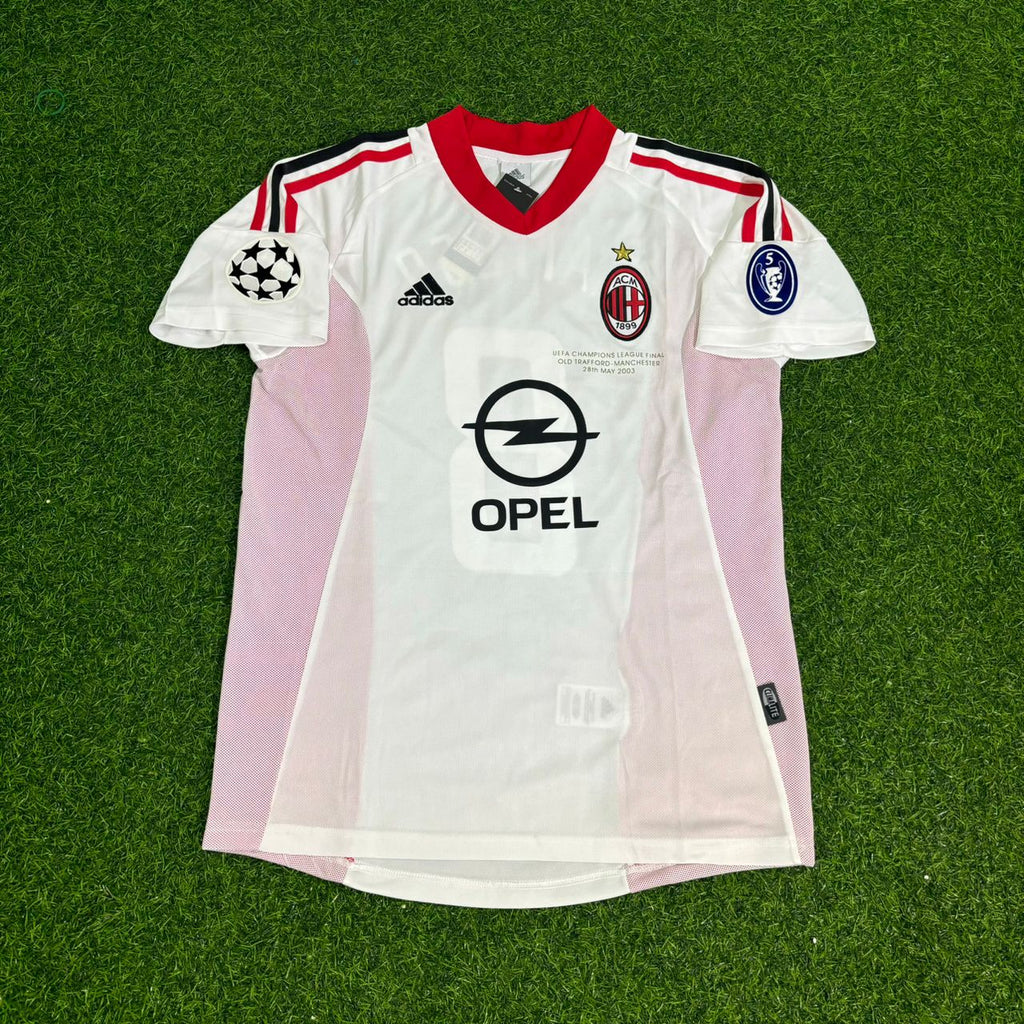 2003 Gennaro Gattuso AC Milan Champions League Final Old Trafford White Retro Football Jersey – Front View