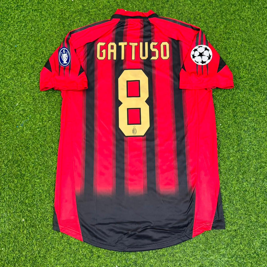 Gennaro Gattuso 8 – Milan 2004/2005 Red & Black Home Retro Kit Jersey – Back View