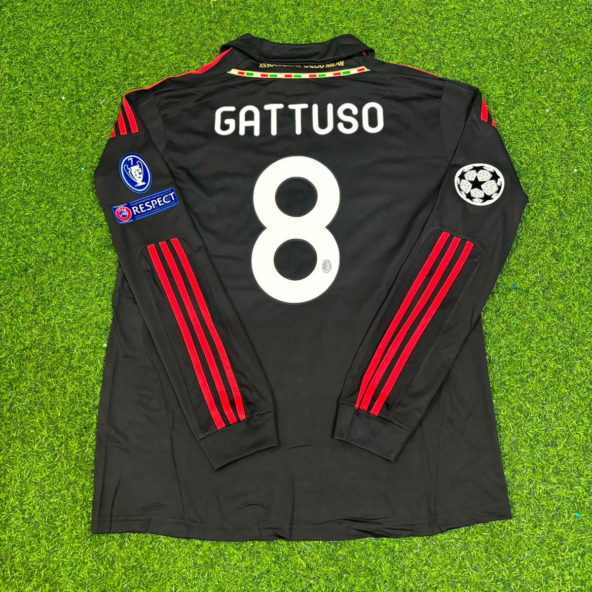 AC Milan 2011/12 Red & Black Retro Football Jersey – Gennaro Gattuso – Back View