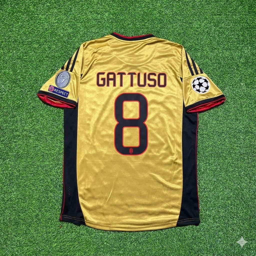 AC Milan Gold Retro Jersey – Gennaro Gattuso #8 – Back View