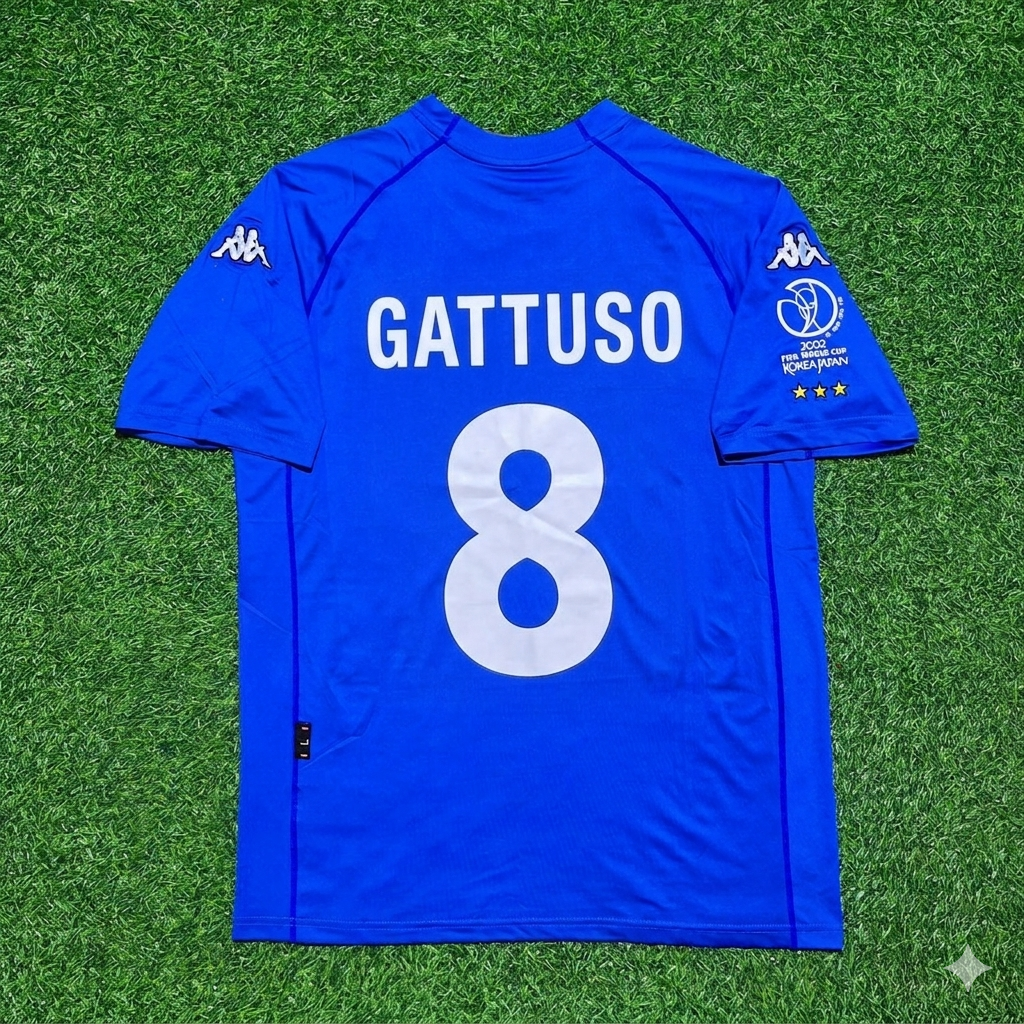 2002 Italy World Cup Gennaro Gattuso #8 Home Retro Football Jersey – Back View