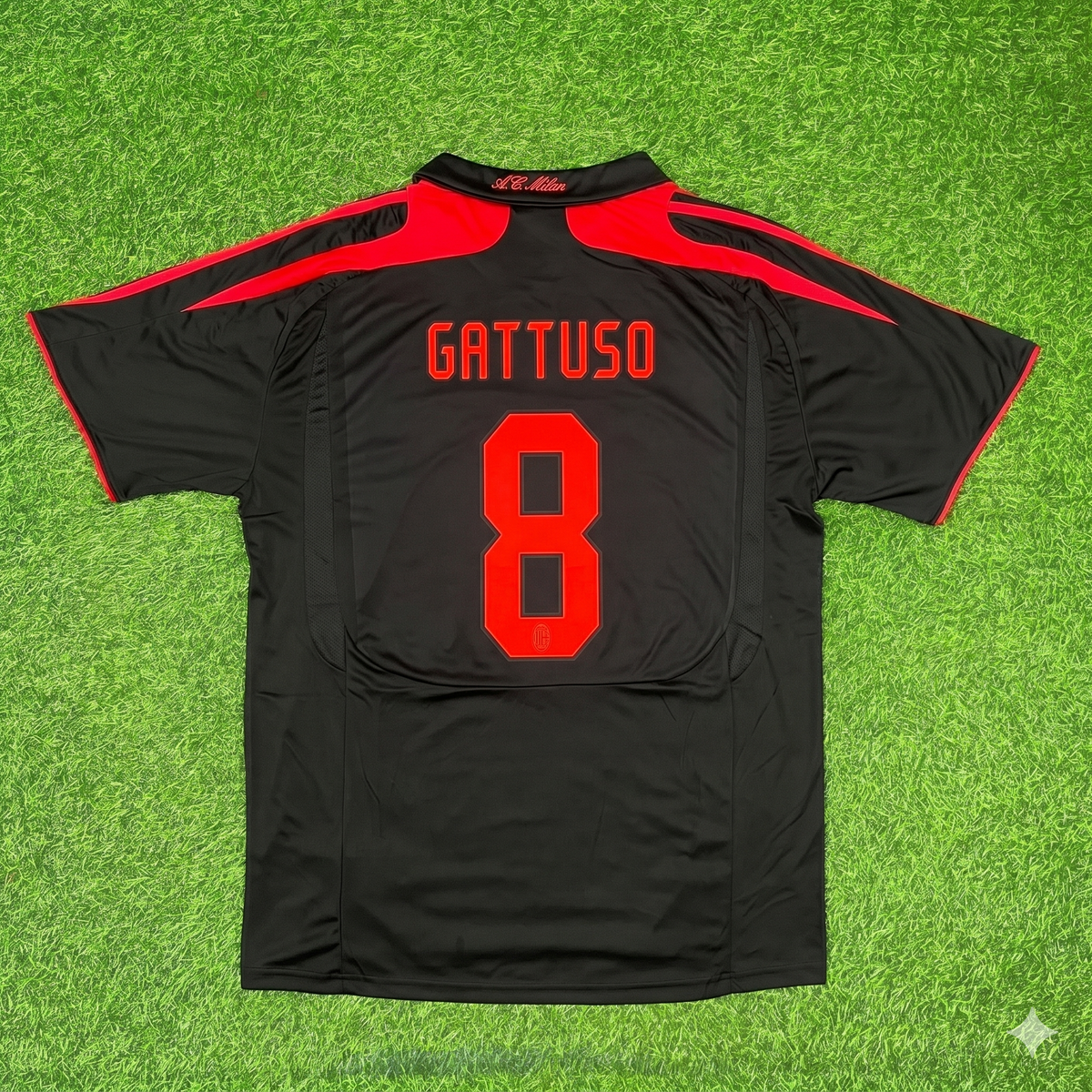 2007/08 Gennaro Gattuso AC Milan Black Retro Third Football Jersey – Back View
