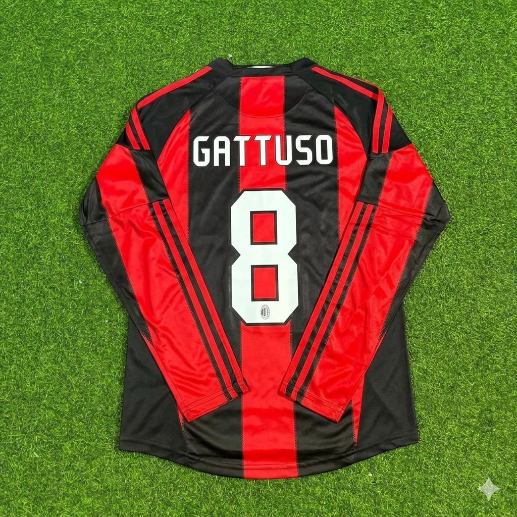 2010/11 Gennaro Gattuso AC Milan Home Log Sleeve Retro Football Jersey – Back View