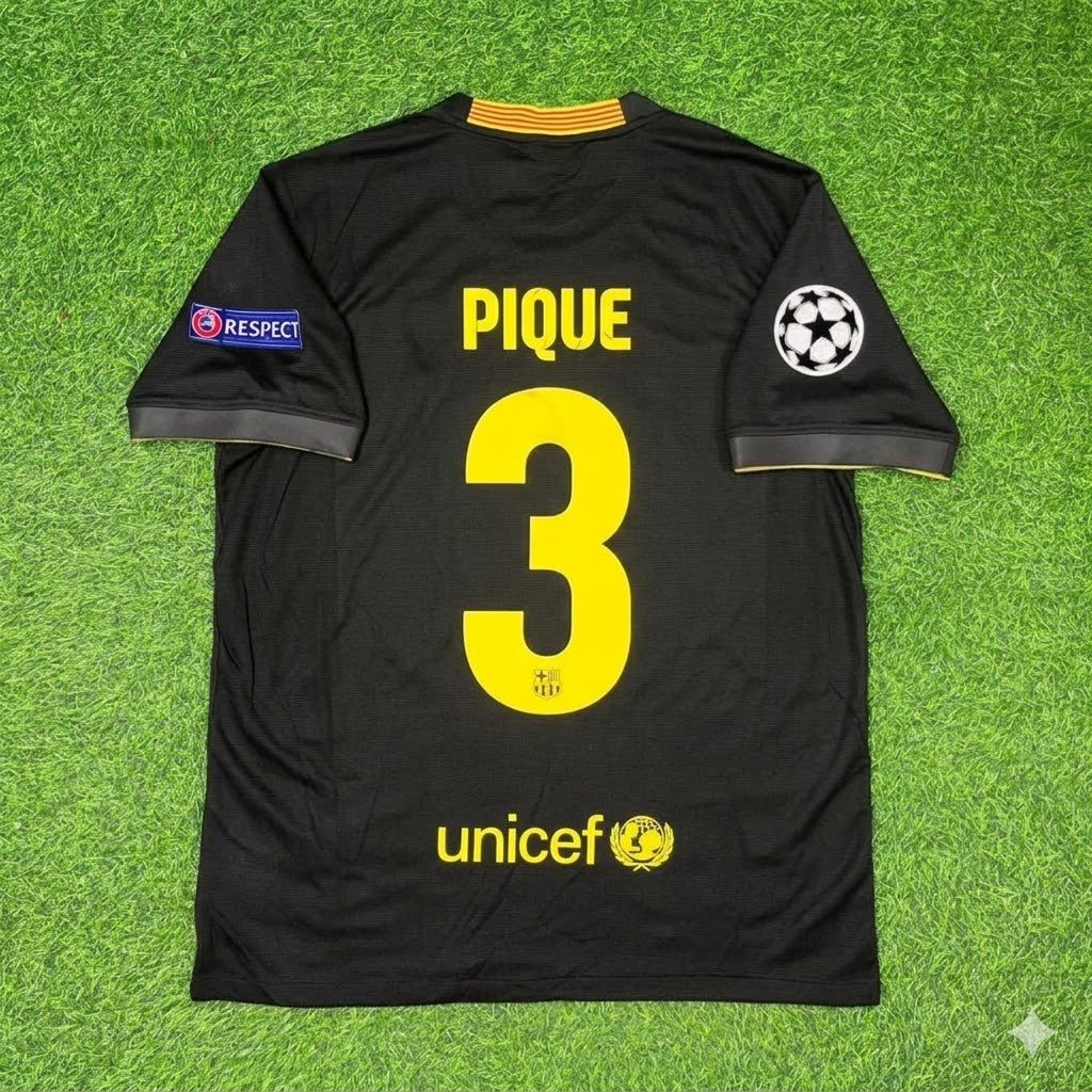 2013/14 Gerard Pique #3 Barcelona Black Retro Football Jersey – Back View