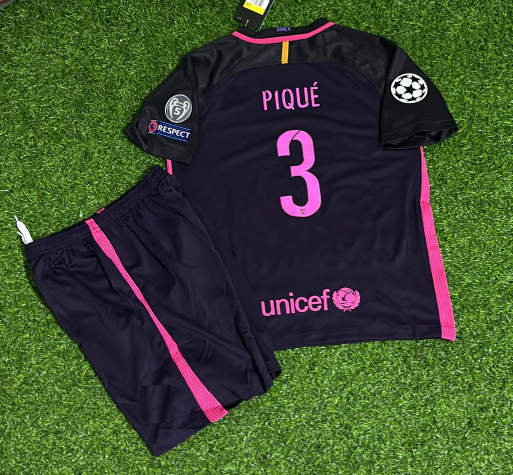 Gerard Piqué Barcelona 2014/15 Black Pink Kids Retro Football Jersey – Back View