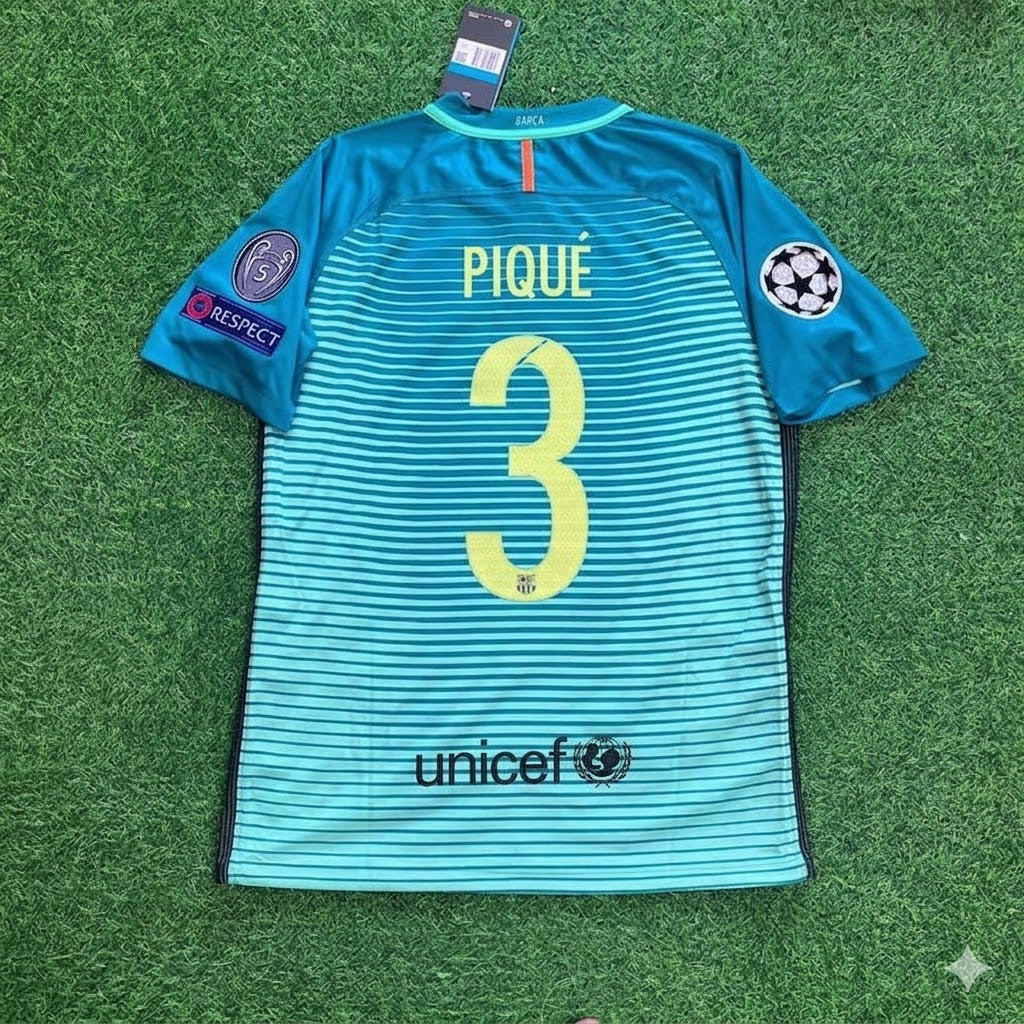 Gerard Pique #3 Barcelona 2016/17 Away Retro Jersey – Back View