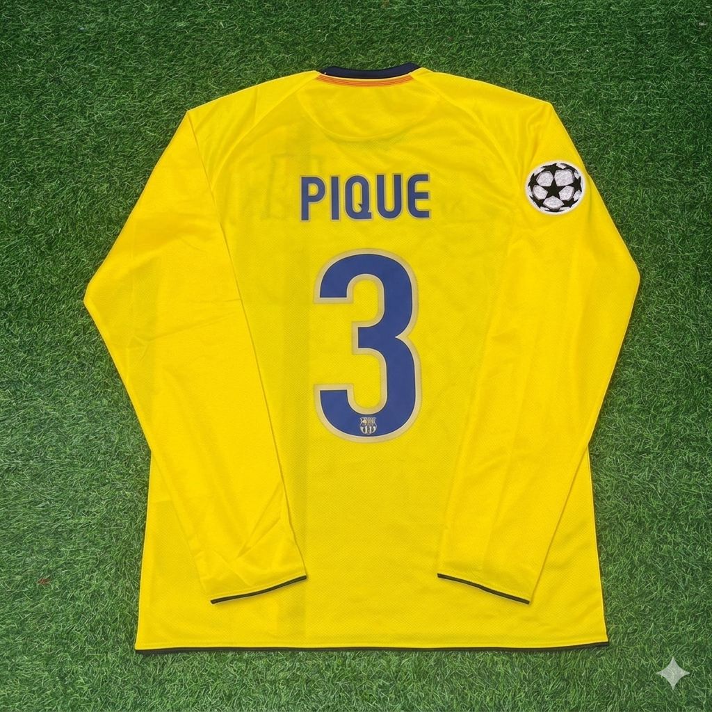 Barcelona 08/09 Season Yellow Away Retro Jersey – Gerard Pique FC – Back View