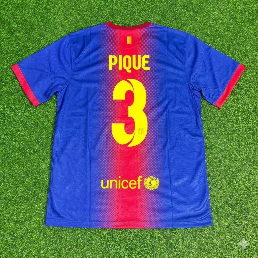 Barcelona 2012/2013 Retro Home Football Jersey – Gerard Pique – Back View