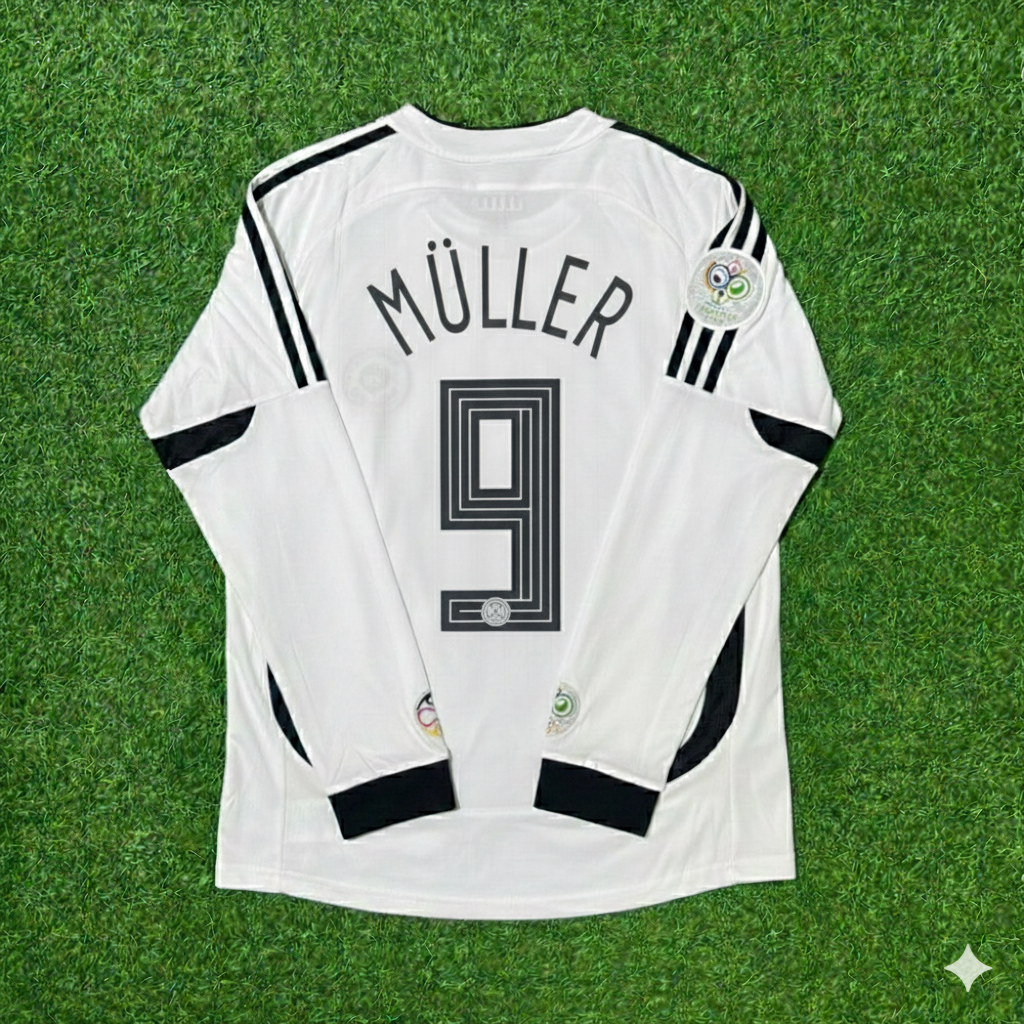Gerd Müller Germany World Cup Long Sleeve White Retro Football Jersey – Back View