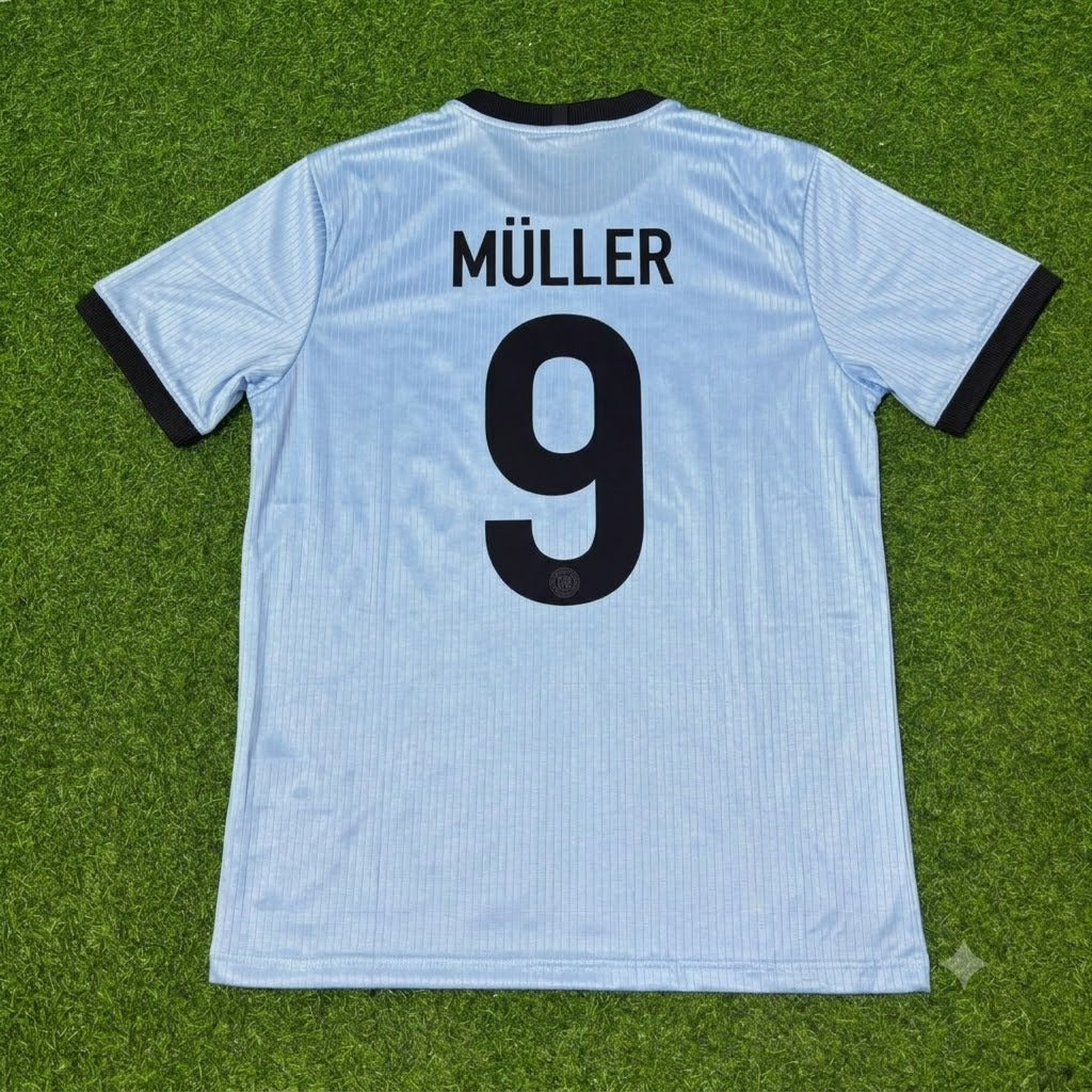 Gerd Müller Germany 125th Year Special Clear Blue Retro Football Jersey – Back View
