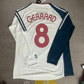 Steven Gerrard Liverpool 2007 White Blue Long Sleeve Retro Jersey – Back View