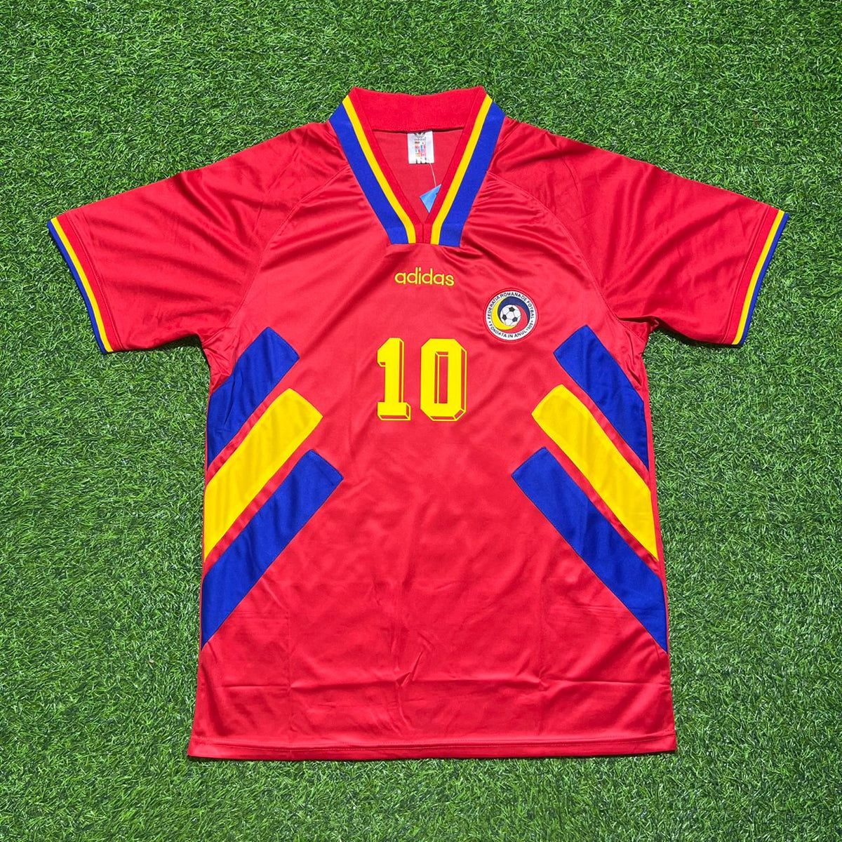 1994 Romania World Cup Gheorghe Hagi #10 Red Retro Football Jersey – Front View