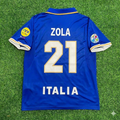 Italy EURO 1996 Blue Retro Soccer Kit Jersey Shirt – Gianfranco Zola # 21 – Back View