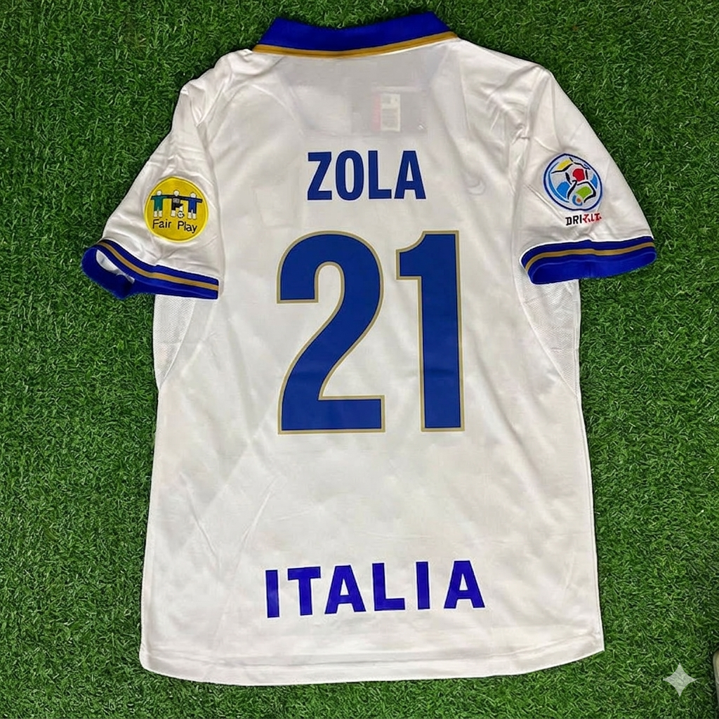 Italy EURO 1996 White Retro Jersey – Gianfranco Zola # 21 – Back View