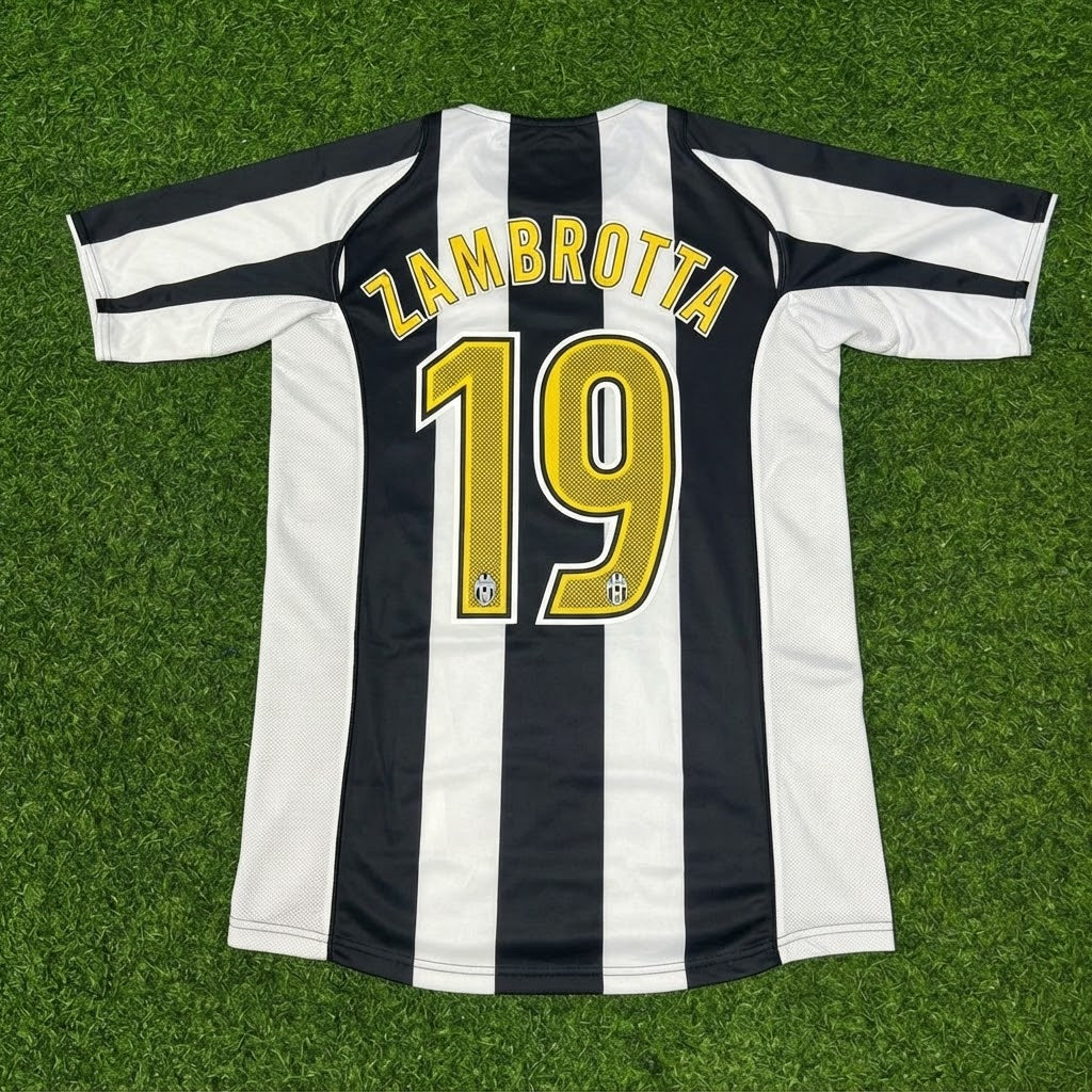 Gianluca Zambrotta #19 Juventus 2004-2005 Black White Home Retro Football Jersey – Back View