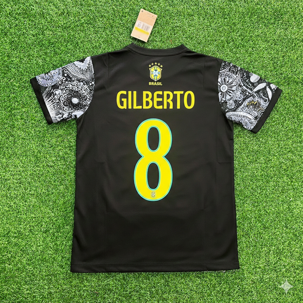 Gilberto Silva Brazil Iconic Retro Football Jersey – Back View