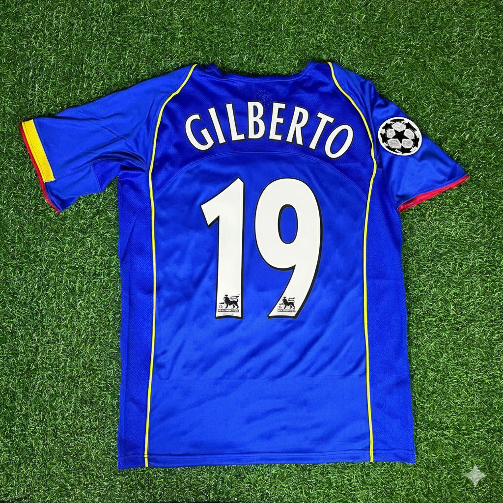 2004/05 Gilberto Silva Arsenal Blue Retro Football Jersey – Back View