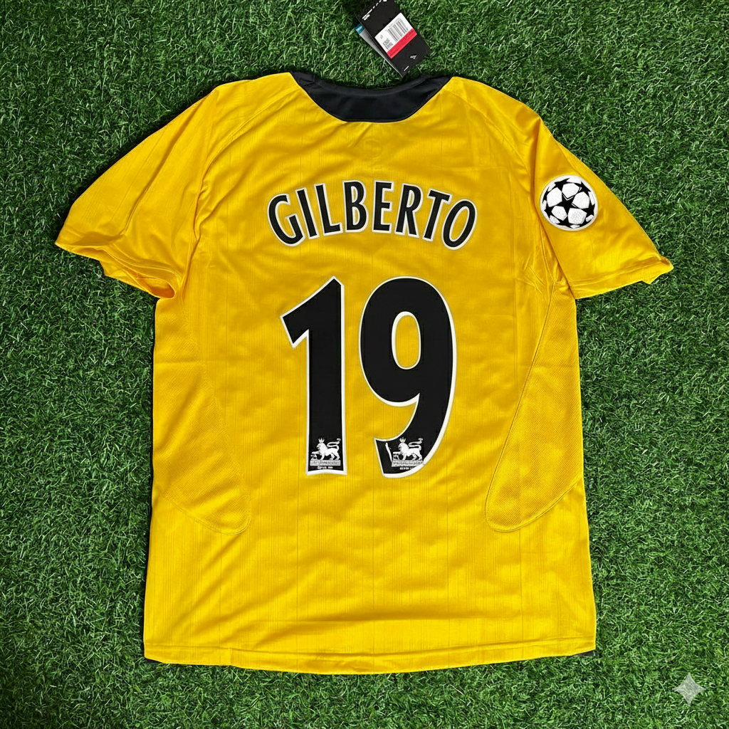 2005/06 Gilberto Silva 19 - Arsenal Yellow Retro Football Jersey – Back View
