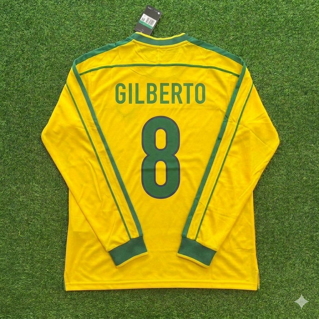Brazil Long Sleeve Retro Football Kit Jersey Shirt – Gilberto Silva #8- – Back View