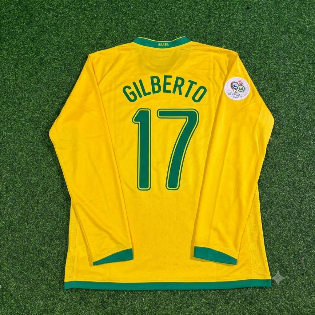 2006 Brazil World Cup Gilberto Silva #17 Long Sleeve Football Jersey – Back View