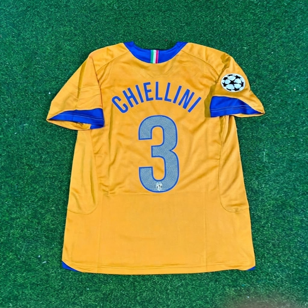 Giorgio Chiellini #3 Juventus 2005-2006 Yellow Third Retro Football Jersey – Back View
