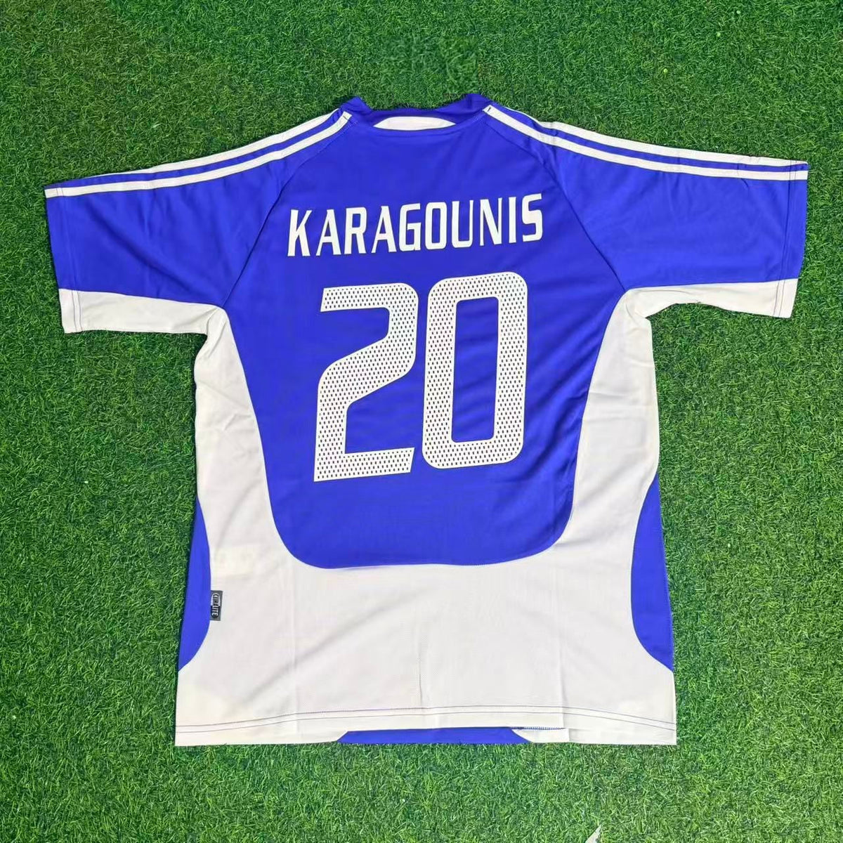 Giorgos Karagounis Greece EURO 2004 Final Blue Retro Home Kit Jersey – Back View