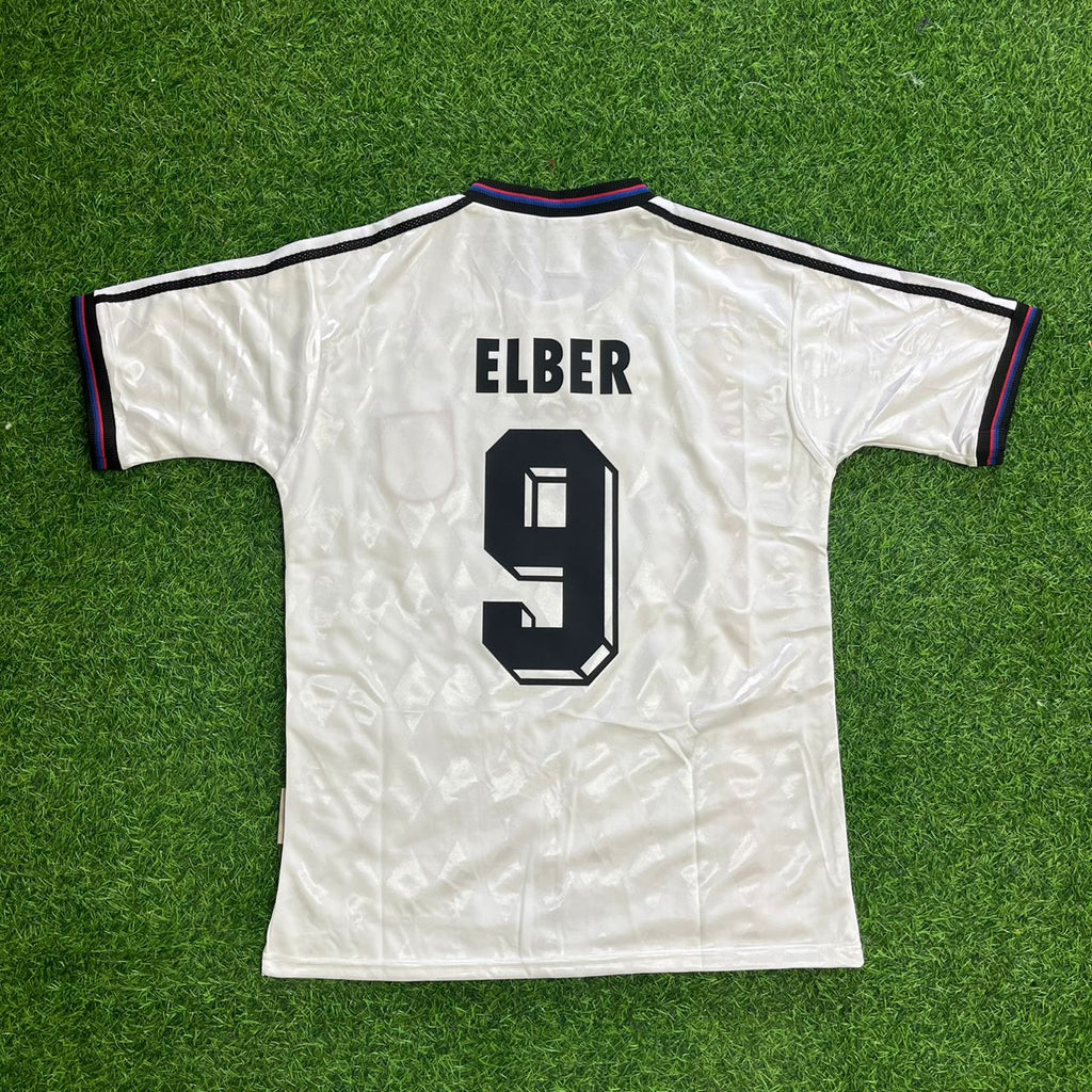 1997 Giovane Élber Bayern Munich 1998 Away White Retro Football Jersey – Back View