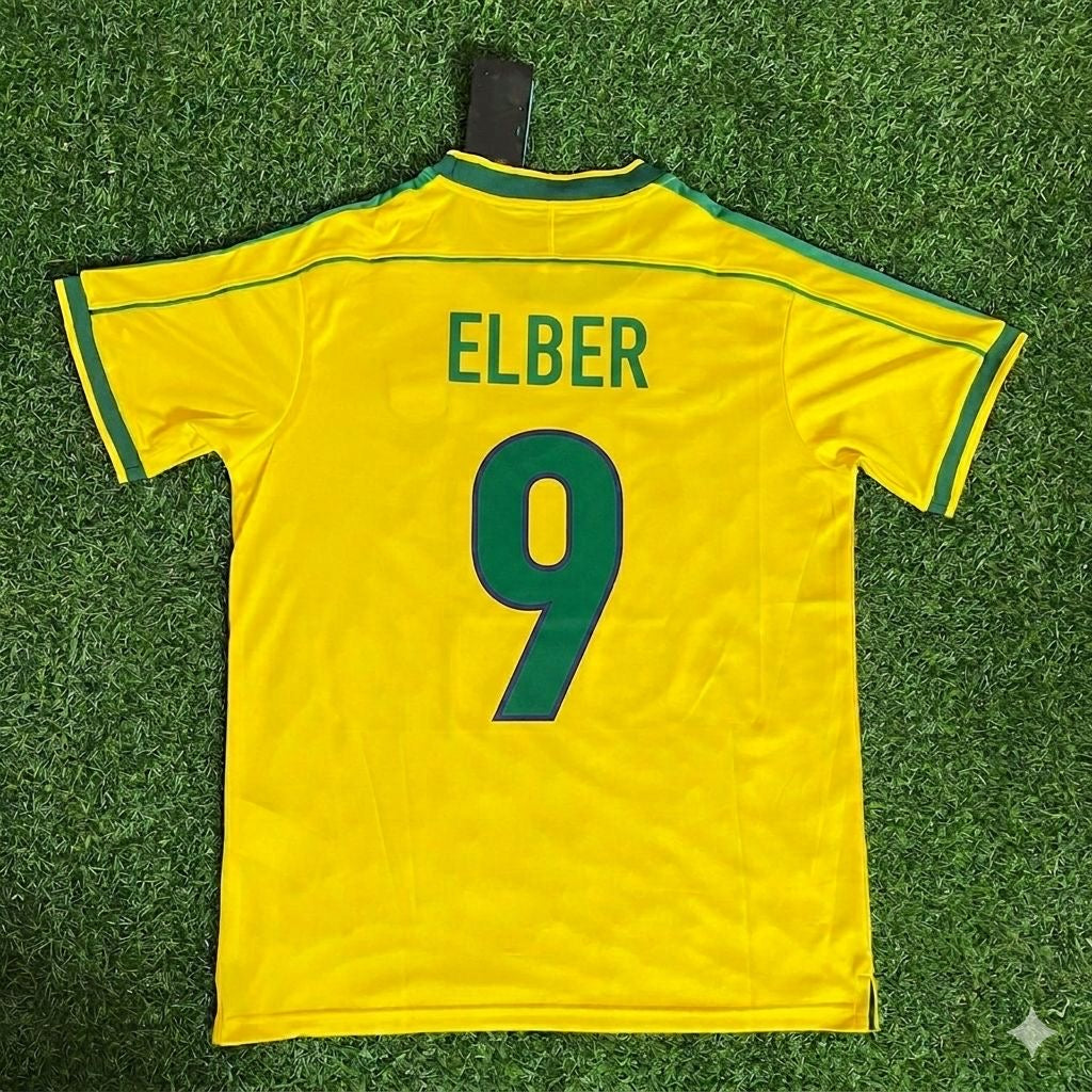 Brazil 1998 World Cup Retro Jersey – Giovane Élber #9 – Back View