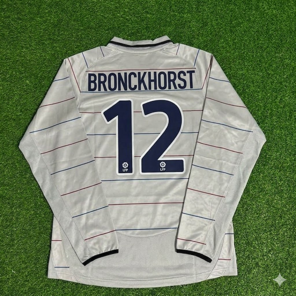 2003 Giovanni van Bronckhorst #12 Barcelona 2004 Away Long Sleeve Retro Football Jersey Collection – Back View