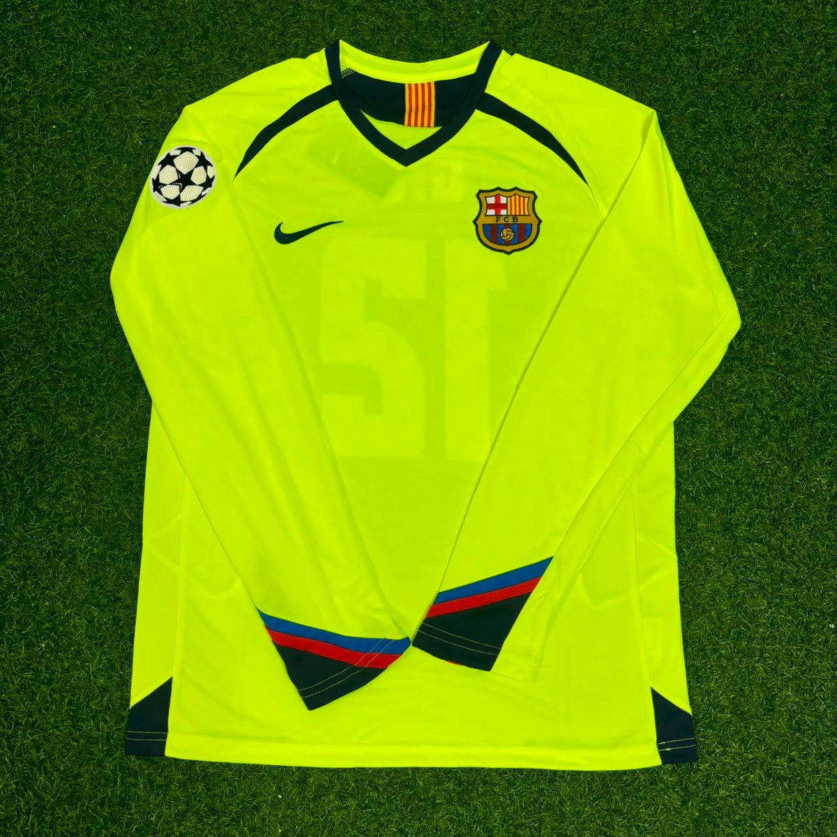 Giovanni van Bronckhorst Barcelona 2005-2006 Yellow Green Retro Long Sleeve Football Jersey – Front View