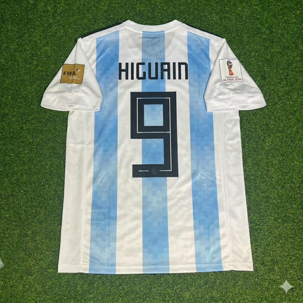 2018 Argentina World Cup Gonzalo Higuaín #9 Home Retro Football Jersey – Back View