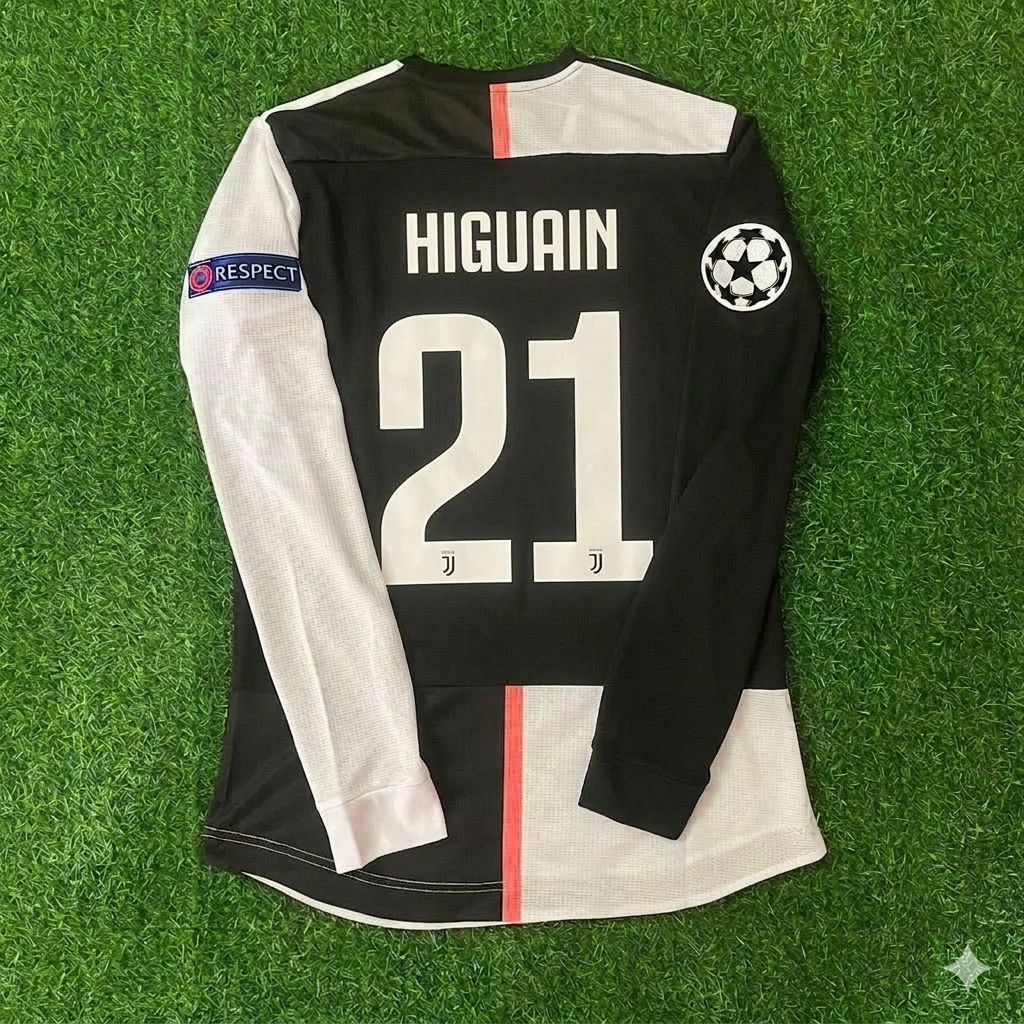 2019 Gonzalo Higuaín 21- Juventus Long Sleeve 2020 Retro White Black Football Jersey – Back View