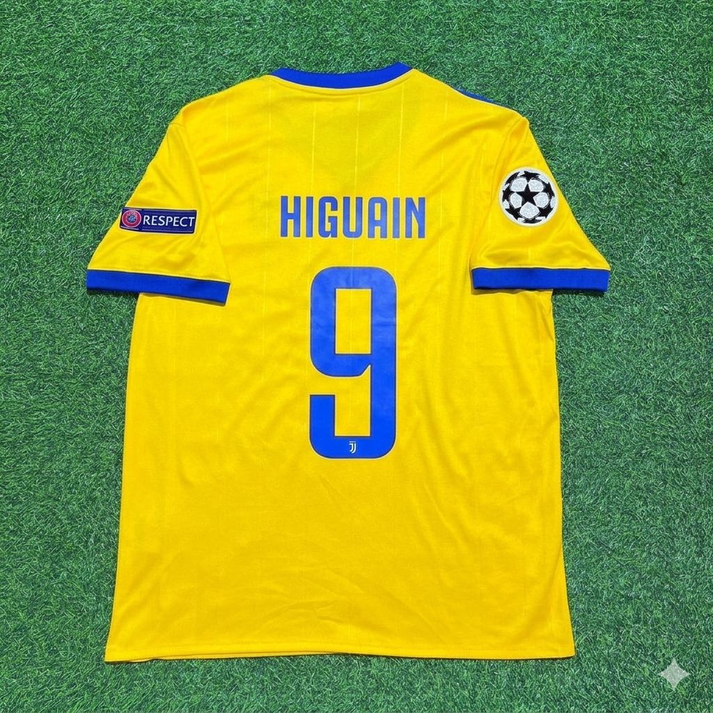 2017/18 Gonzalo Higuain Juventus Yellow Retro Football Jersey – Back View